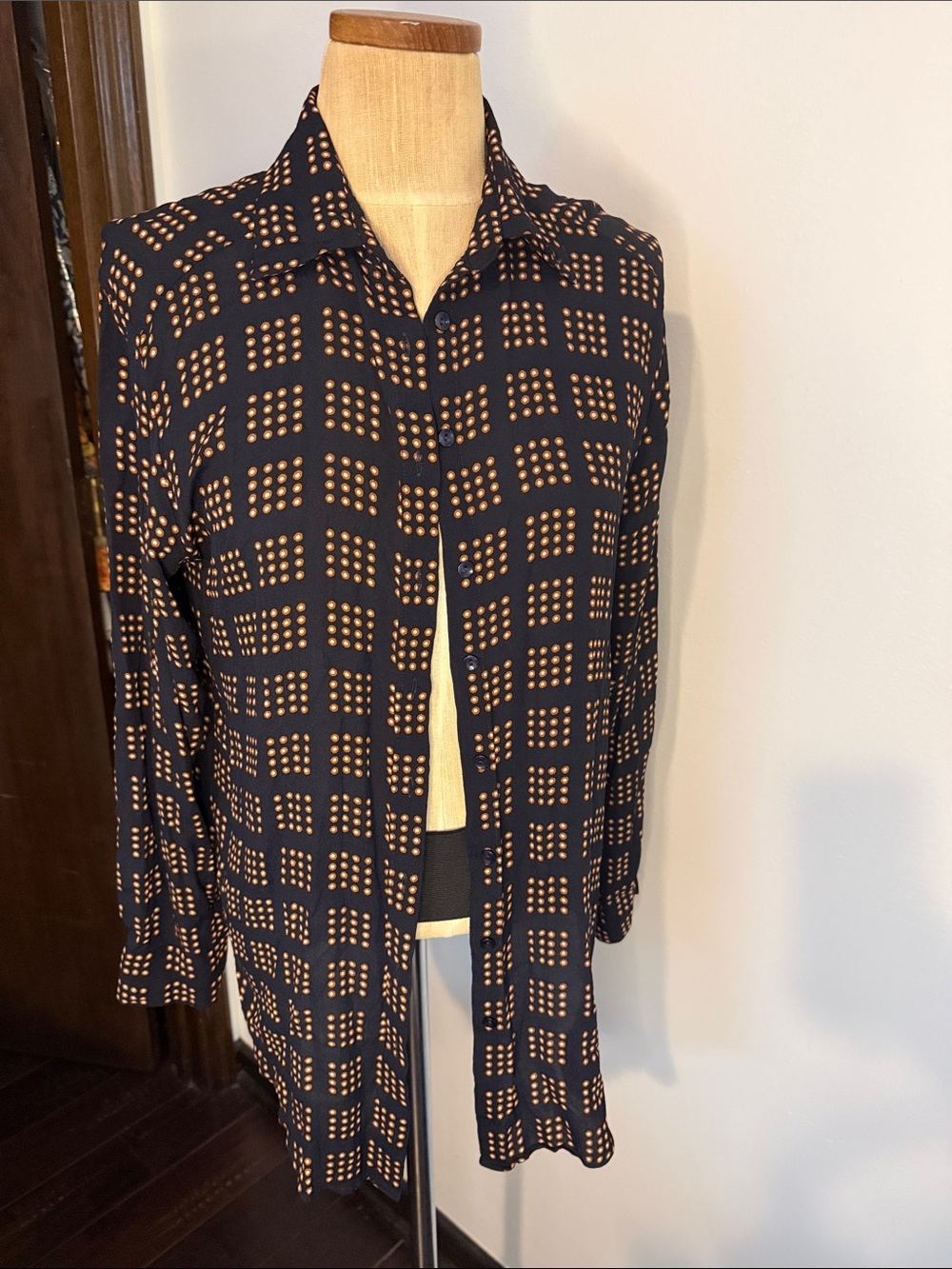Massimo Dutti Black Pants with Brown and White Polka Dot Lining